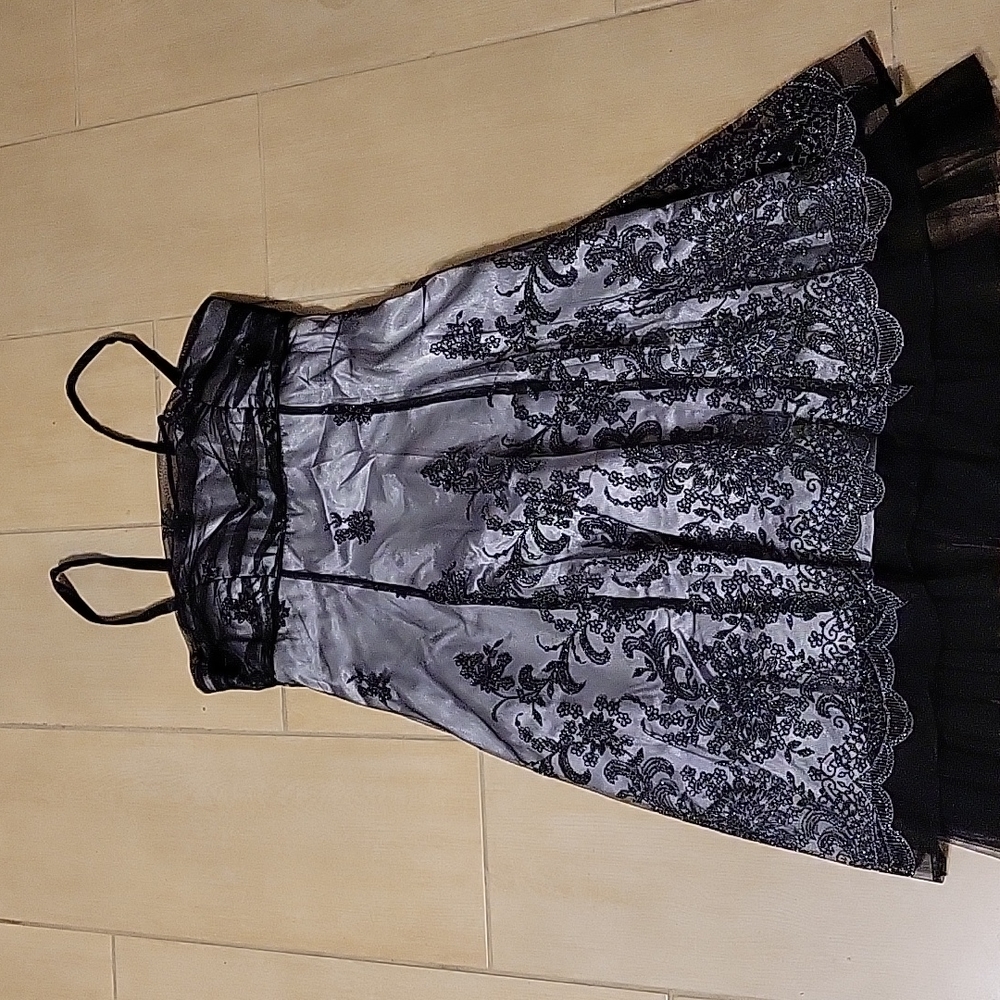 Beautiful and Classy Black and Silver Lining W/ Tulle Cocktail Dress